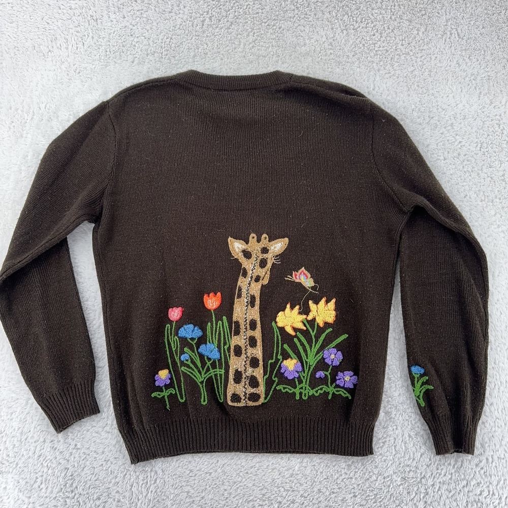 Vintage Cyn Les Shirlee Designs Embroidered Giraffe 2-Sided Sweater Womens S - Picture 2 of 7